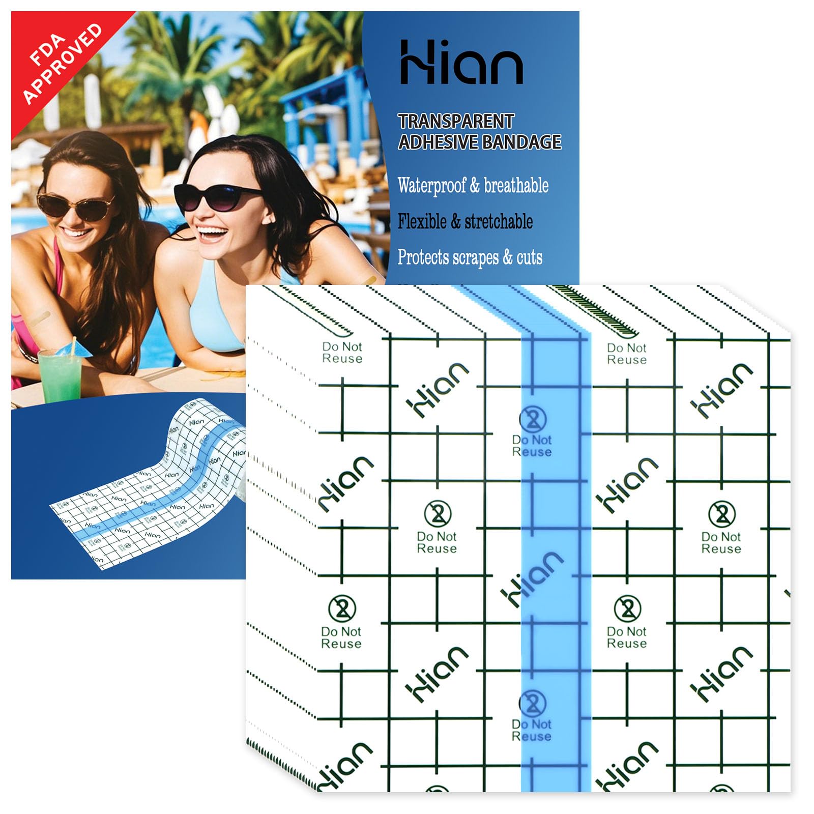 Hion Tattoo Aftercare Waterproof Bandage Transparent Film Dressing for Swimming and Showering 4 x 4 Inch Adhesive Bandag