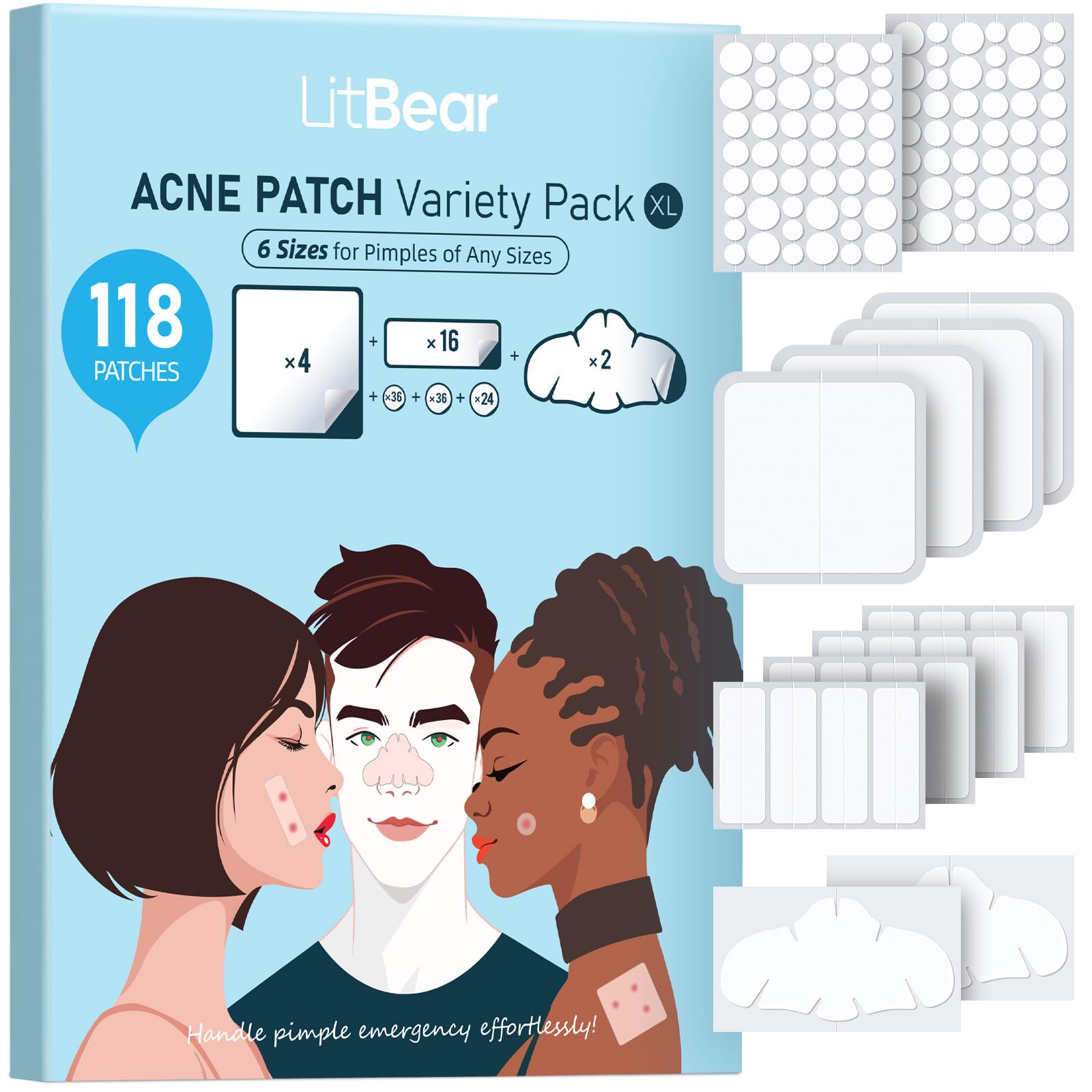 LitBear Large Hydrocolloid Acne Patches for Face and Body
| LitBear Big Pimple Patches for Cheek, Forehead, and Chin
|